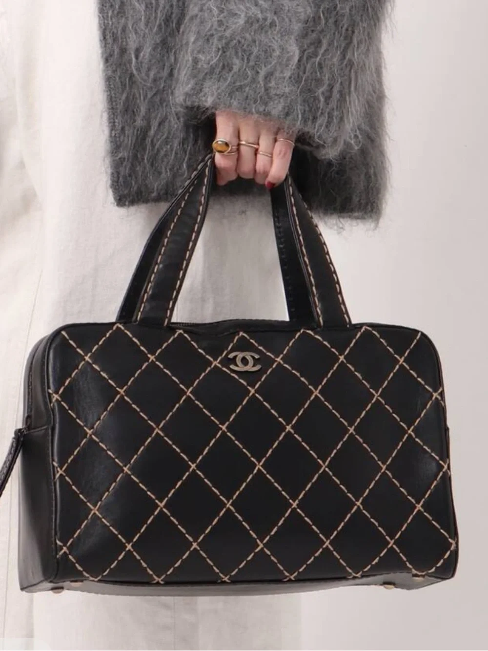 Chanel Large black wild stitch Boston bag